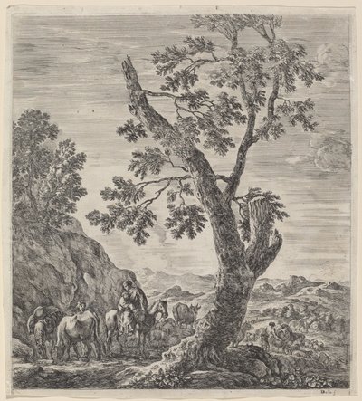 Bondekvinne til hest med et barn i armene av Stefano della Bella