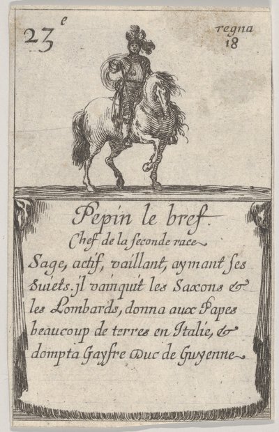 Pepin den korte sjefen for det andre løpet..., fra Game of the Kings of France Jeu des Ro..., 1644. av Stefano della Bella