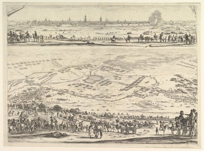 Plan og utsikt over beleiringen av Arras: nedre del av platen med en topografisk utsikt med..., 1641. av Stefano della Bella