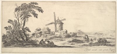Plate 10: en familie i midten i forgrunnen, forskjellige figurer og hester i mellomgrunnen, en..., ca. 1641. av Stefano della Bella