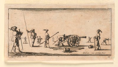 Plate 10, fra "Designs for Some Troop Conduct, Cannons, and Attacks on Towns" av Stefano della Bella