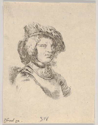 Plate 11: byste av en mann med caps og ser mot høyre, fra Various heads a..., 1650. av Stefano della Bella