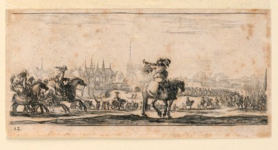 Plate 12, fra "Designs for Some Troop Conduct, Cannons, and Attacks on Towns" av Stefano della Bella