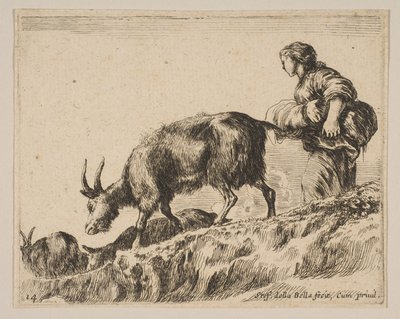 Plate 14: gjeterinne som gjeter geiter, ca. 1641. av Stefano della Bella