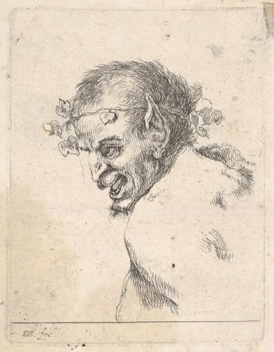 Plate 29: byste av en lattermild satyr, vendt mot venstre i profil, fra 