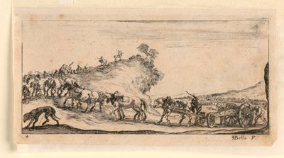 Plate 4, fra "Designs of Some Troop Conduct, Cannons, and Attacks on Towns" av Stefano della Bella