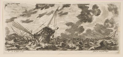 Plate 6: tre skip i en storm, fra Various Embarkations Divers embarquements, ca. 1646-47. av Stefano della Bella