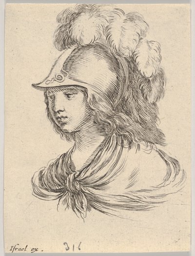 Plate 9: byste av Minerva, iført hjelm med fjær, ser mot venstre, fra ..., 1650. av Stefano della Bella