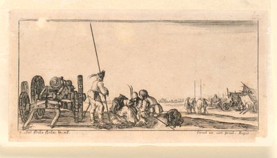 Plate 9, fra "Designs for Some Troop Conduct, Cannons, and Attacks on Towns" av Stefano della Bella