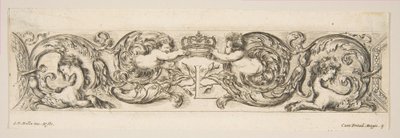 Rinceaux with Two Children Holding a Royal Crown Over the Letter L, Plate 3 from: 