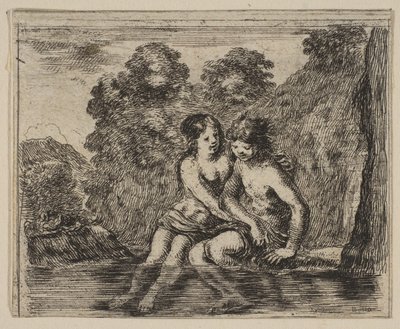 Salmacis and Hermaphrodite, fra Game of Mythology Jeu de la Mythologie, 1644. av Stefano della Bella