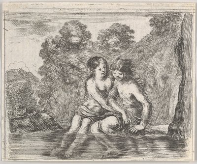 Salmacis and Hermaphrodite, fra Game of Mythology Jeu de la Mythologie, 1644. av Stefano della Bella