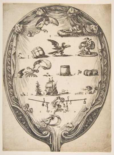 Skjerm med Rebus of Fortune, ca. 1639. av Stefano della Bella