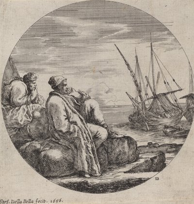Havnehavn med to tyrkiske kjøpmenn, 1656. av Stefano della Bella