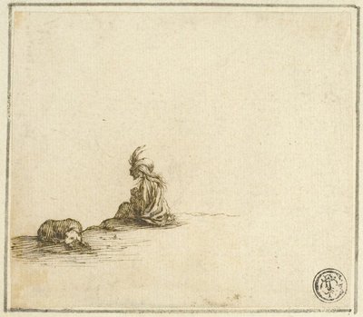 Sittende sigøynermor og barn, med hund av Stefano della Bella