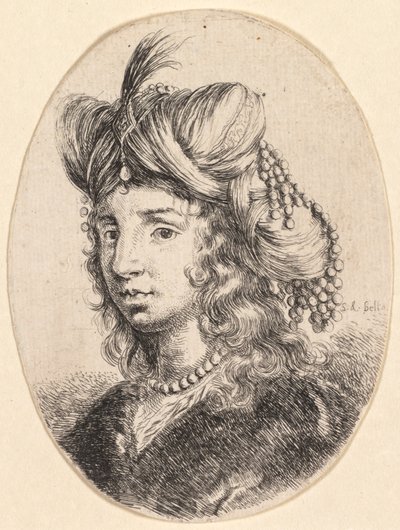 Flere hoder i persisk stil: Portrett, Sultana iført et perlekjede og en turban..., 1649 av Stefano della Bella