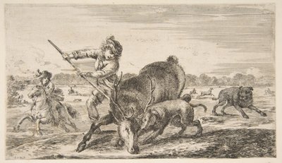 Stag at bay, fra Animal hunts Hunts for ulike dyr, ca. 1654. av Stefano della Bella