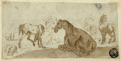 Studier av hester i et landskap av Stefano della Bella