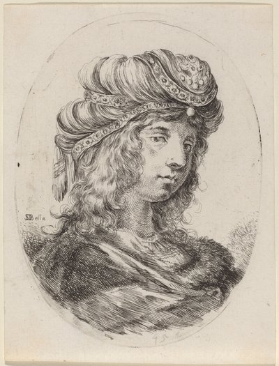 Sultaness i en båndet turban, vendt til høyre av Stefano della Bella