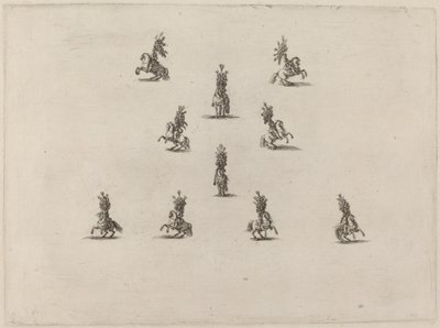 Ti kavalerere med store plymerhjelmer, 1652. av Stefano della Bella