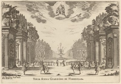 Tredje scene Giardins of Venus av Stefano della Bella