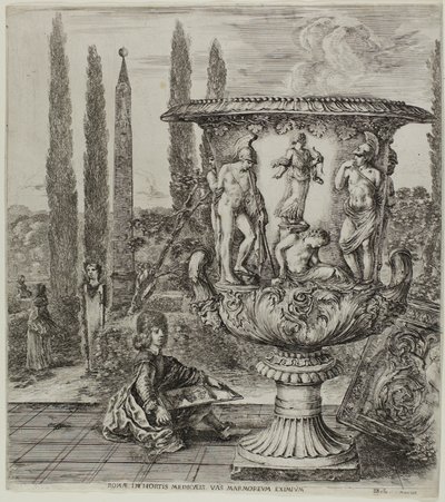 Medici-vasen, tallerken en fra The Six Large Views of Roma and the Campagna av Stefano della Bella