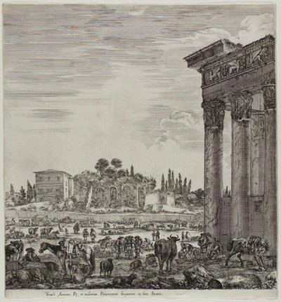 Antonins tempel og Campo Vaccino av Stefano della Bella