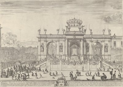 Det hellige nadverdsalteret, til venstre, nadverden under en baldakin, båret i p..., ca. 1648. av Stefano della Bella