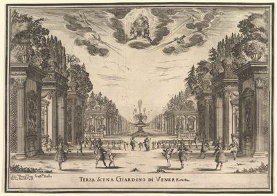 Tredje scene, Venus hage, fra 'The Marriage of the Gods' Le nozze degli Dei, 1637. av Stefano della Bella