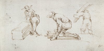 Tre figurstudier av Stefano della Bella
