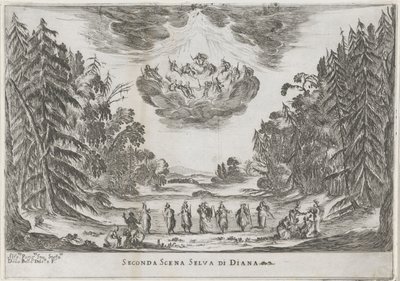Andre scene: het bos van Diana Andre scene av Dianas skog (tittel på objekt) Liberetto ter ere van de bruiloft van Ferdinando II de