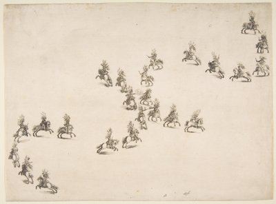 Tjuefire kavalerer danner en dobbel S, 1652. av Stefano della Bella