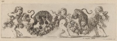 To leoparder som hopper en festong støttet av barn, sannsynligvis 1648. av Stefano della Bella