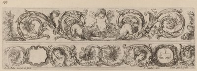 To dekorative band med Cupid og Heads of the Four Seasons av Stefano della Bella