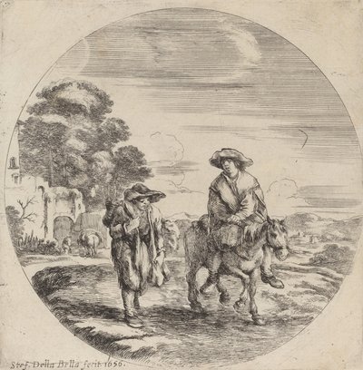 To bønder som reiser i et landskap, 1656. av Stefano della Bella