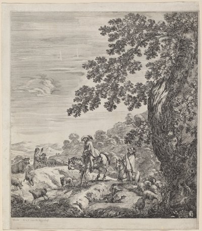 To ryttere som passerer i nærheten av en flokk med dyr, 1656. av Stefano della Bella