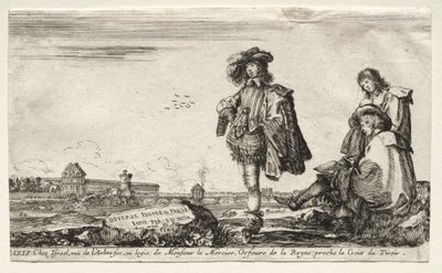 Ulike figurer og landskap: Tittelside - Tre figurer av Stefano della Bella