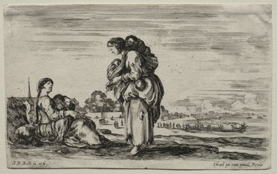 Ulike figurer og landskap: To mødre som chatter sammen, 1649. av Stefano della Bella