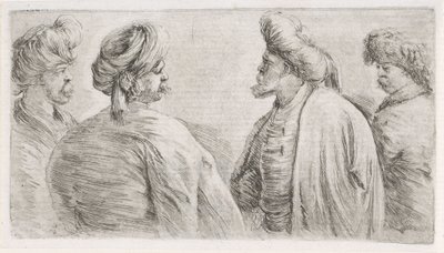 Fire tyrkiske menn med bart og turbaner av Stefano della Bella