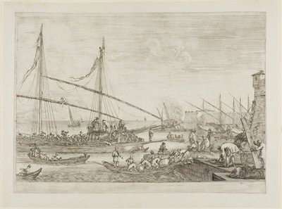 Utsikt over festningsverk, fra utsikt over havnen i Livorno av Stefano della Bella