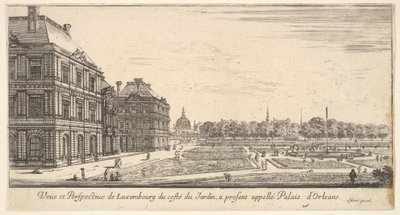 Utsikt over Luxembourg fra hagesiden av Palais dOrleans, fra Diverse utsikt over..., 1649-51. av Stefano della Bella