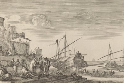 Utsikt over flere hus som vender mot havnen, sannsynligvis ca. 16541655. av Stefano della Bella