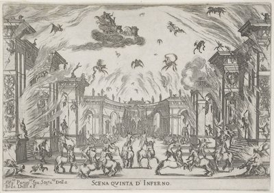 Vijfde scene: de hel Femte scene av helvete (tittel på objekt) Liberetto ter ere van de bruiloft van Ferdinando II de