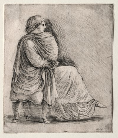 Kvinne sitter på en krakk, ca. 1620-1630-årene. av Stefano della Bella