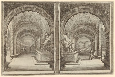 To fremstillinger av en grotte i forskjellige perspektiver av Stefano della Bella