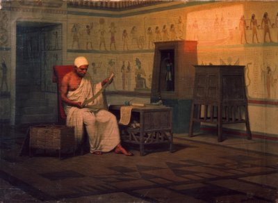 Egyptisk prest leser en papyrus av Stepan Wladislawowitsch Bakalowitsch