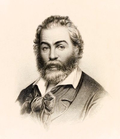 Frontispice fra en 1860-utgave av "Leaves of Grass", en diktsamling av den amerikanske poeten Walt Whitman av Stephen Alonzo Schoff
