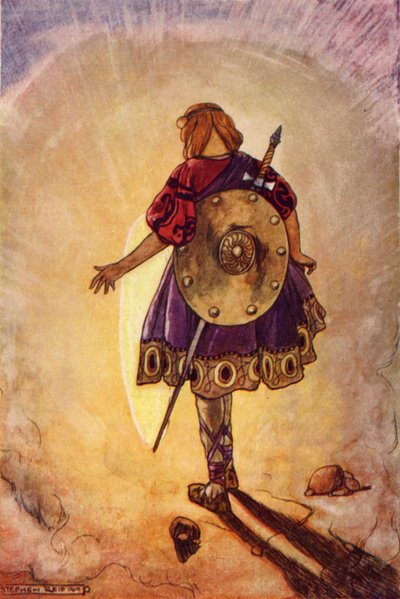 Cuchulain følger det skinnende hjulet (farge litho) av Stephen Reid