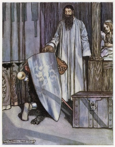 Illustrasjon for Siegfried the Dragon-Slayer (farge litho) av Stephen Reid