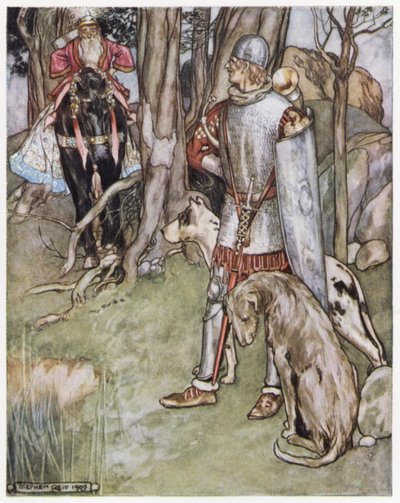 Illustrasjon for Siegfried the Dragon-Slayer (farge litho) av Stephen Reid
